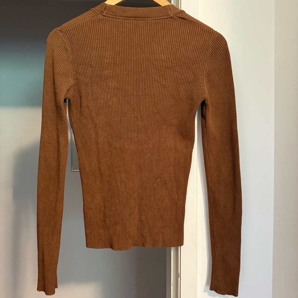 Simons Brown Ribbed Knit Top - Picture 2 of 4